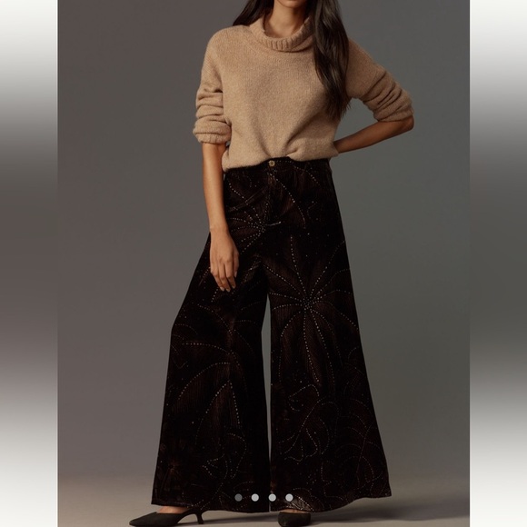 Farm Rio x Anthropologie Printed Velvet Pants in Black Motif M NWT SOLD OUT - Picture 1 of 7